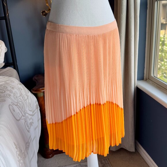 RW&Co Orange & Peach Pleated Chiffon Midi Skirt - Picture 1 of 10